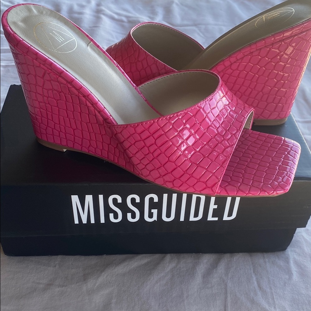 Missguided Pink Textured Wedge Heels